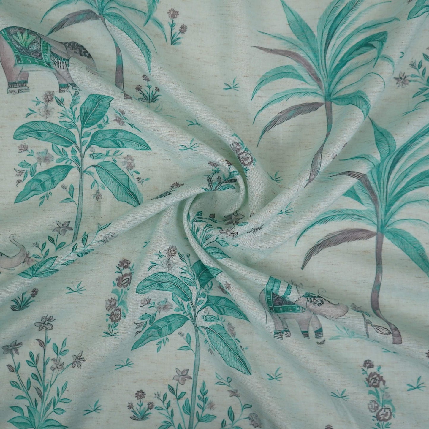 Light Sky Blue floral print Cotton Linen Fabric DE-32143