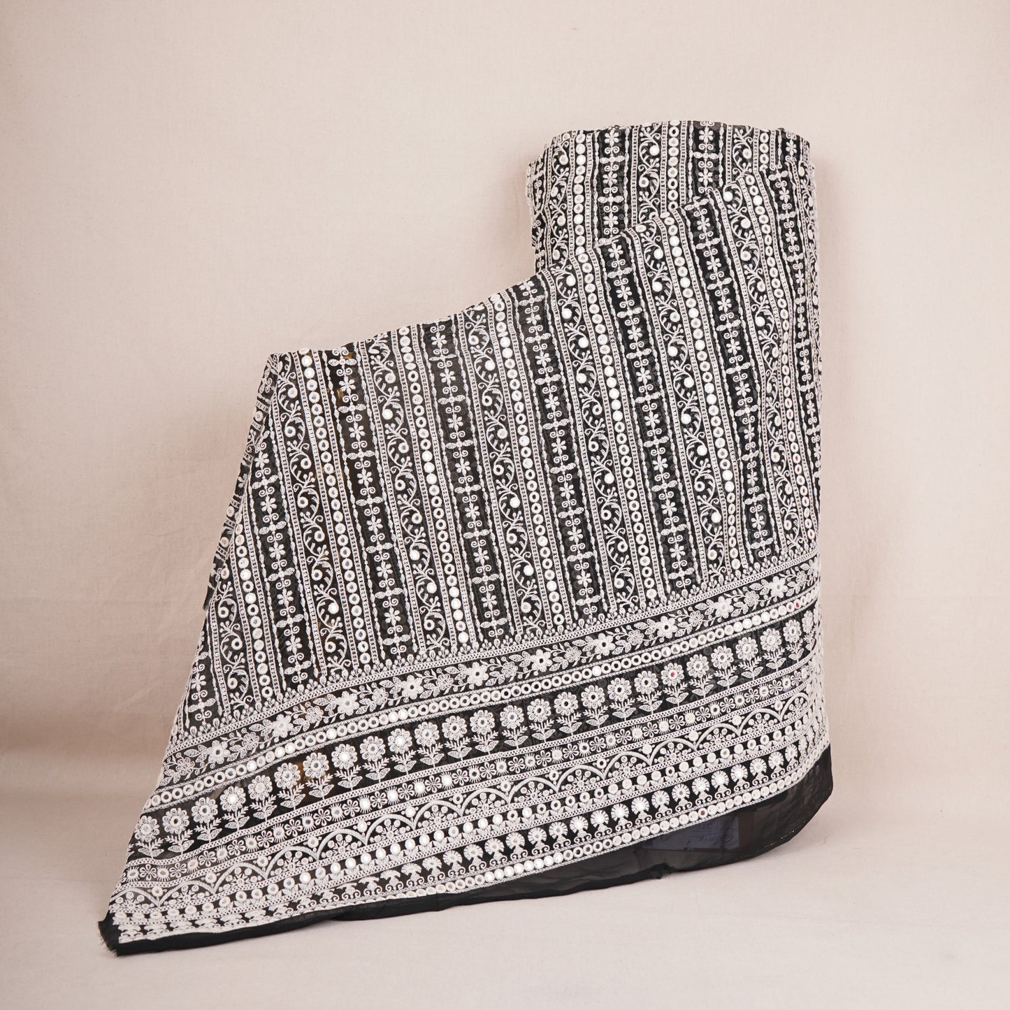 Black Chikankari Mirror Embroidery Georgette Fabric AT-30348