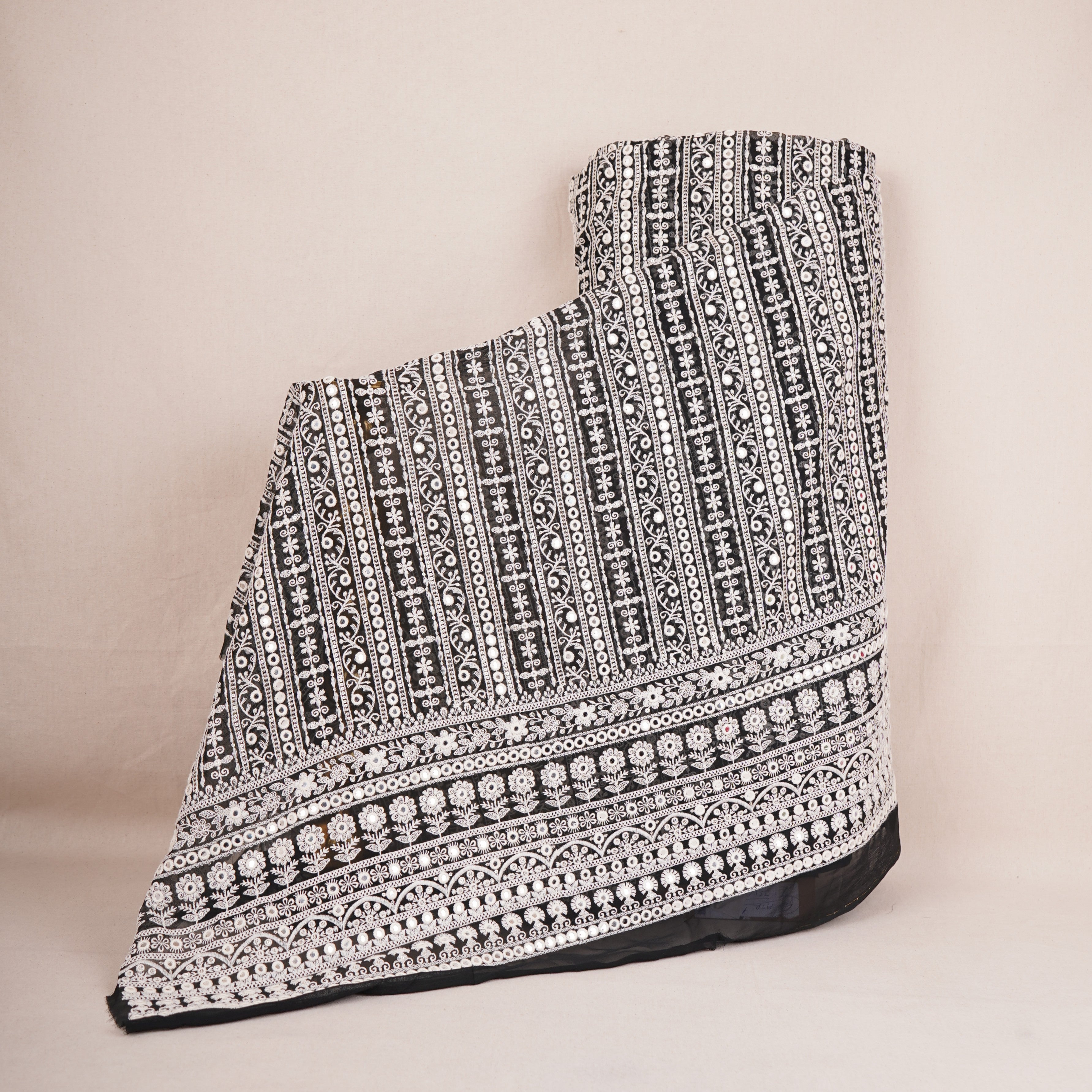 Black Chikankari Mirror Embroidery Georgette Fabric AT-30348 - TradeUNO