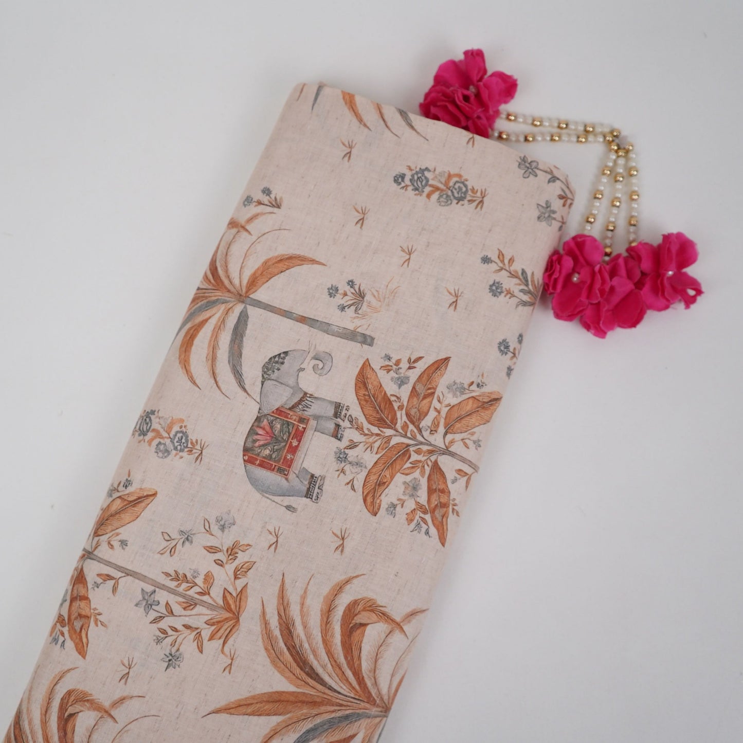 Peach floral print Cotton Linen Fabric DE-32142