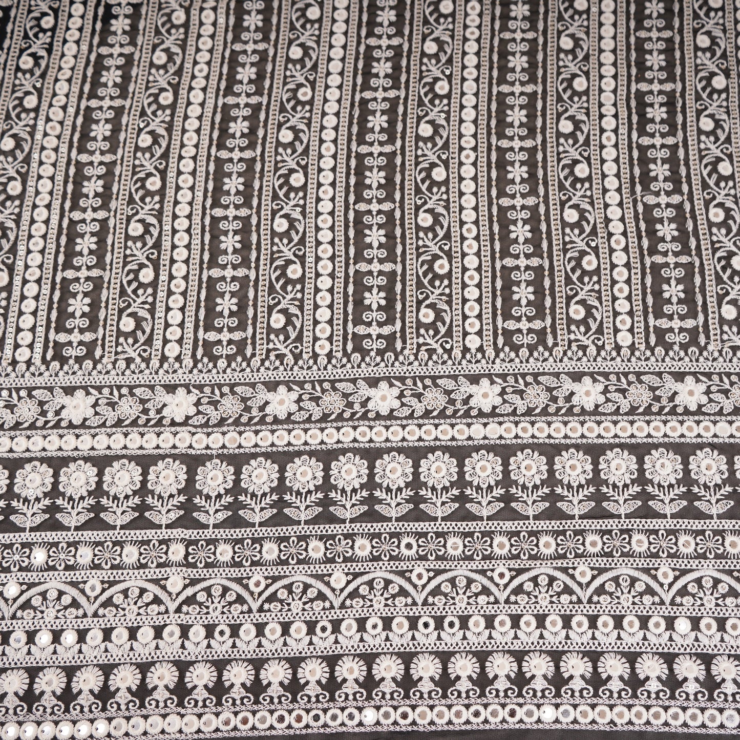 Black Chikankari Mirror Embroidery Georgette Fabric AT-30348