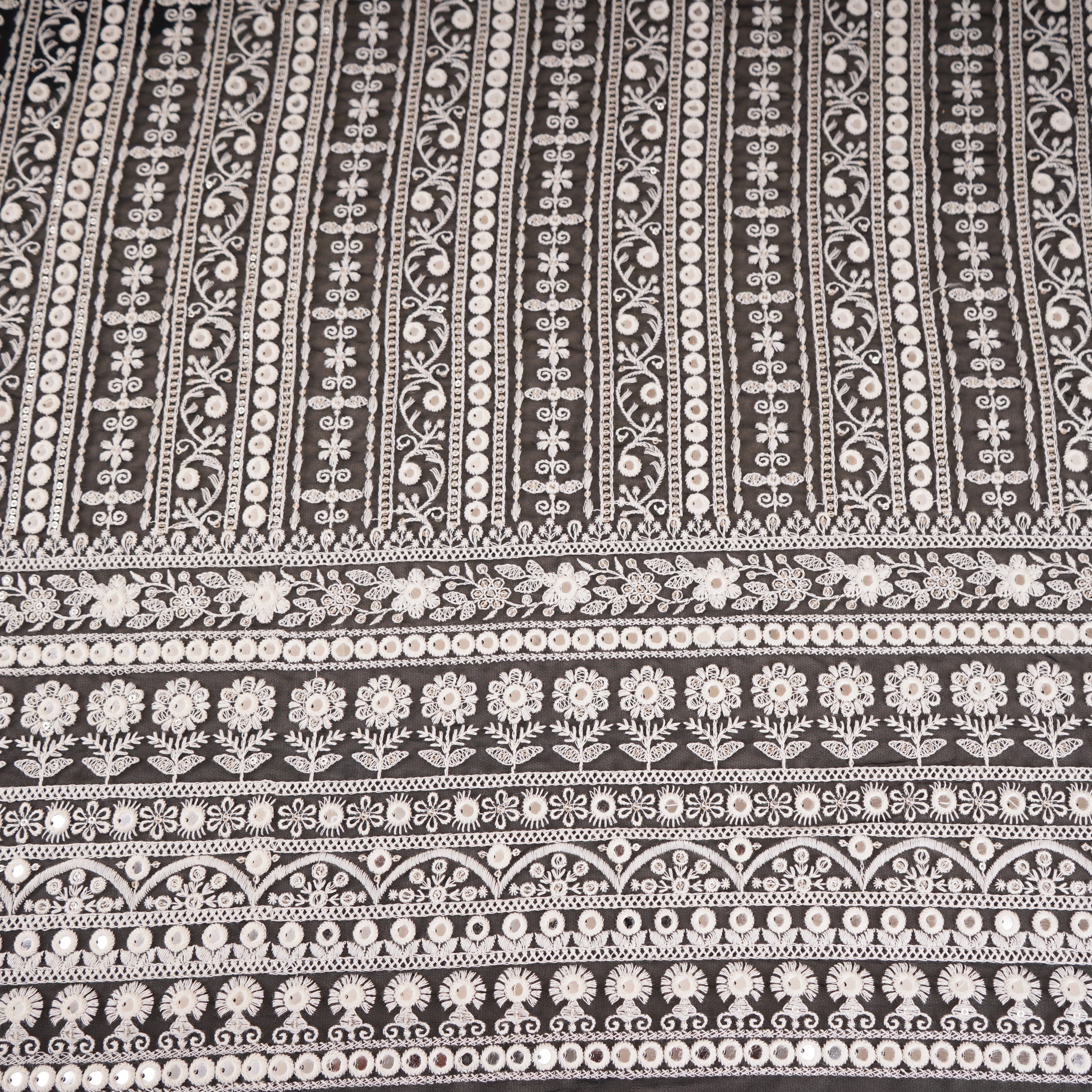 Black Chikankari Mirror Embroidery Georgette Fabric AT-30348 - TradeUNO
