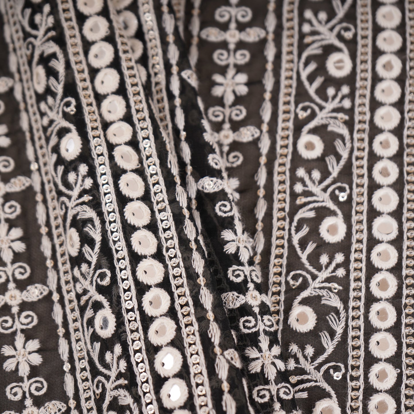 Black Chikankari Mirror Embroidery Georgette Fabric AT-30348