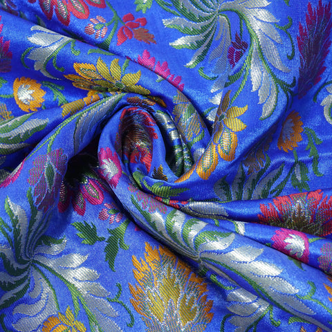 Royal Blue Floral Zari Khimkhwab Banarsi Silk Fabric