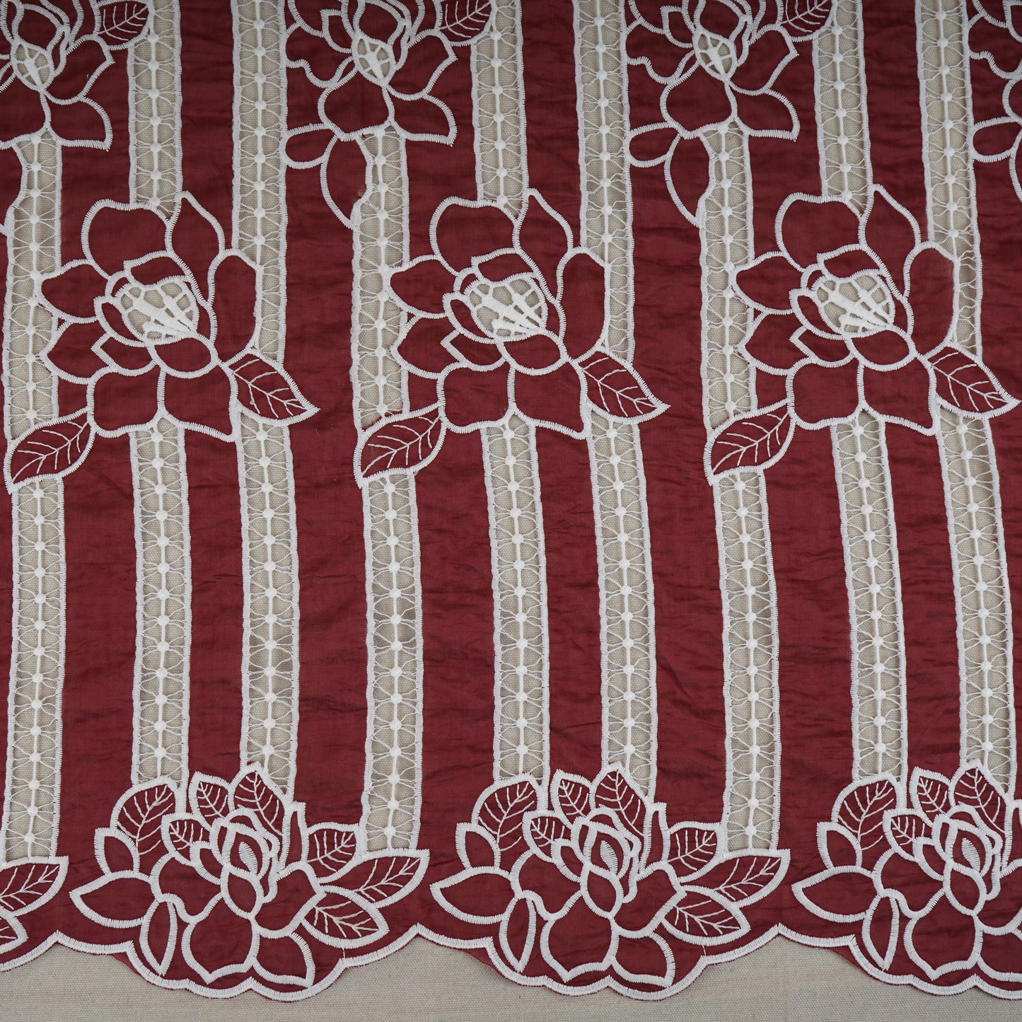 Maroon Schiffli Embroidery Chanderi Fabric CF-30429