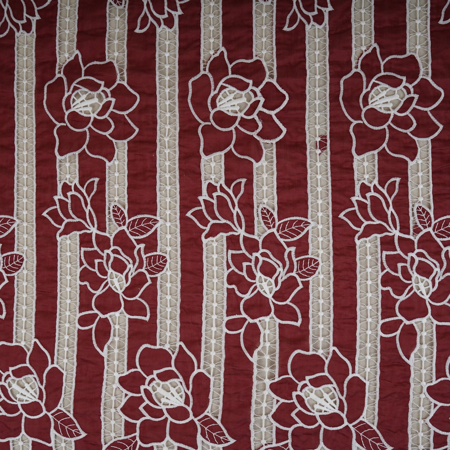 Maroon Schiffli Embroidery Chanderi Fabric CF-30429