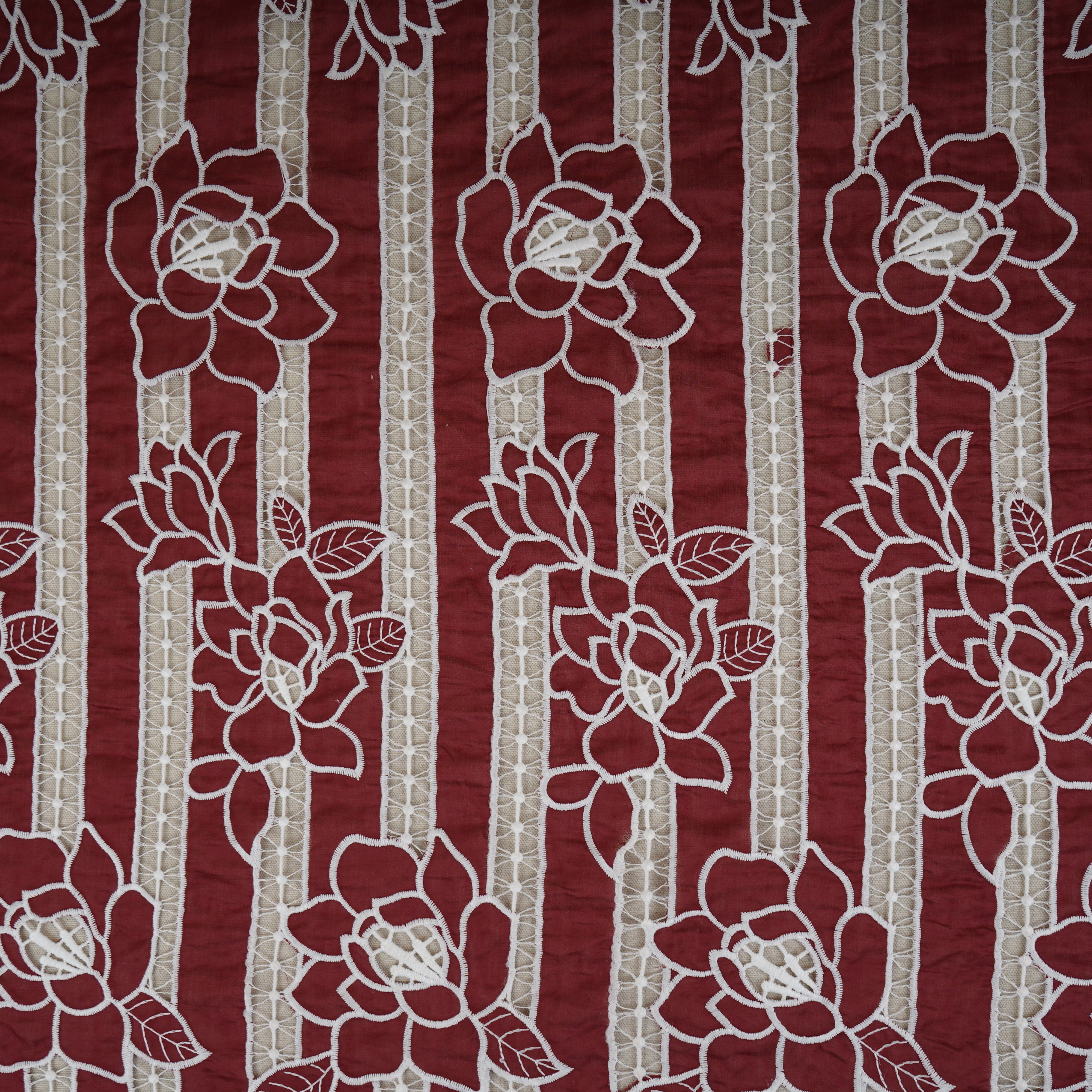 Maroon Schiffli Embroidery Chanderi Fabric CF-30429 - TradeUNO