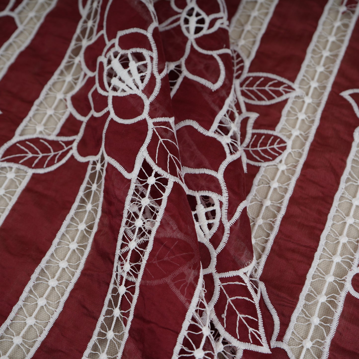 Maroon Schiffli Embroidery Chanderi Fabric CF-30429