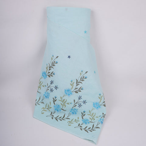 Sky Blue floral embroidery Cotton Linen Fabric GPF-32249