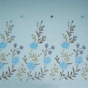 Sky Blue floral embroidery Cotton Linen Fabric GPF-32249 - TradeUNO