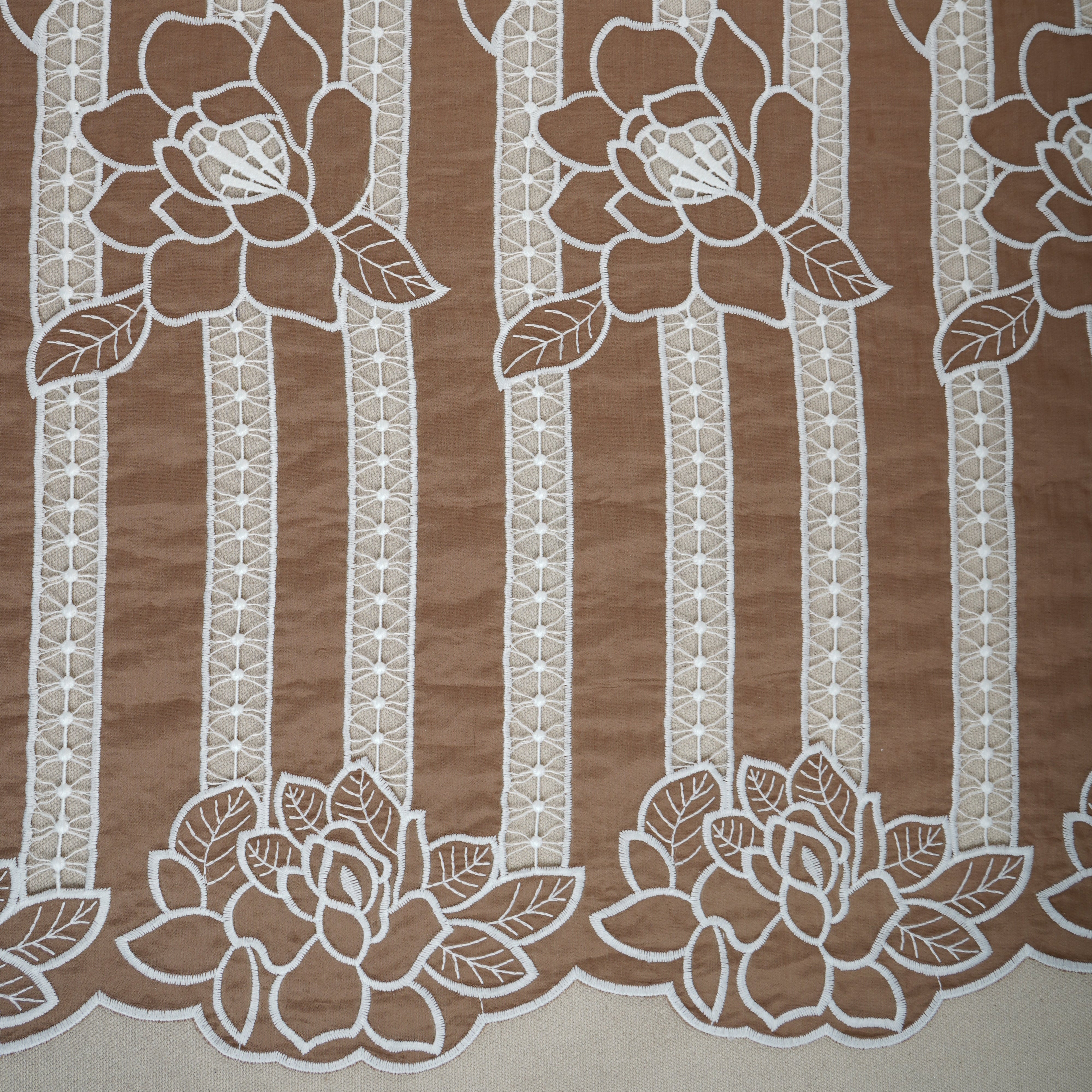 Light Brown Schiffli Embroidery Chanderi Fabric CF-30431 - TradeUNO