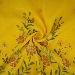 Mustard floral embroidery Cotton Linen Fabric GPF-32248 - TradeUNO