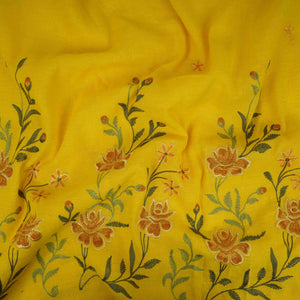 Mustard floral embroidery Cotton Linen Fabric GPF-32248 - TradeUNO
