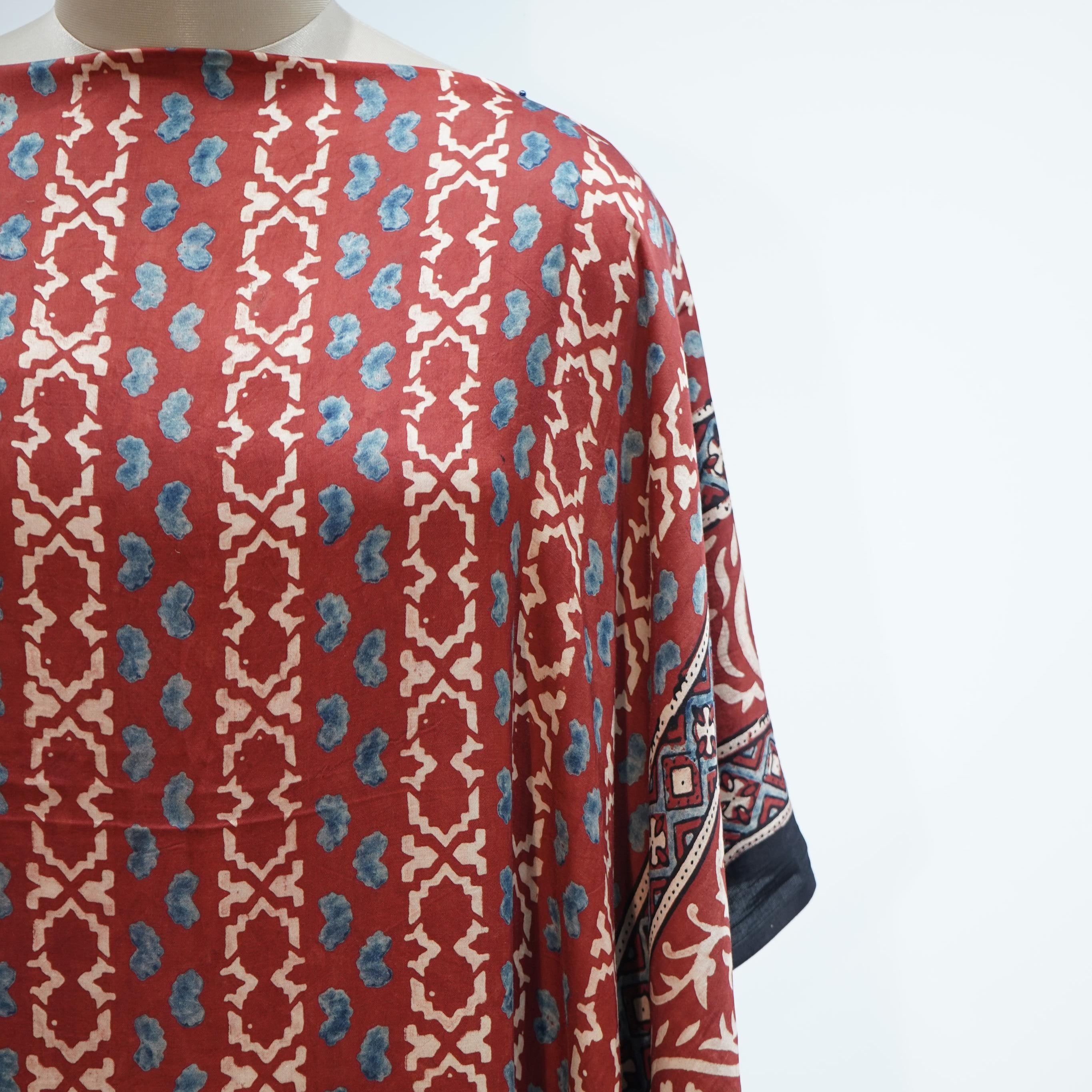 Red Ajrakh print Modal Silk Kaftan EEG-31606