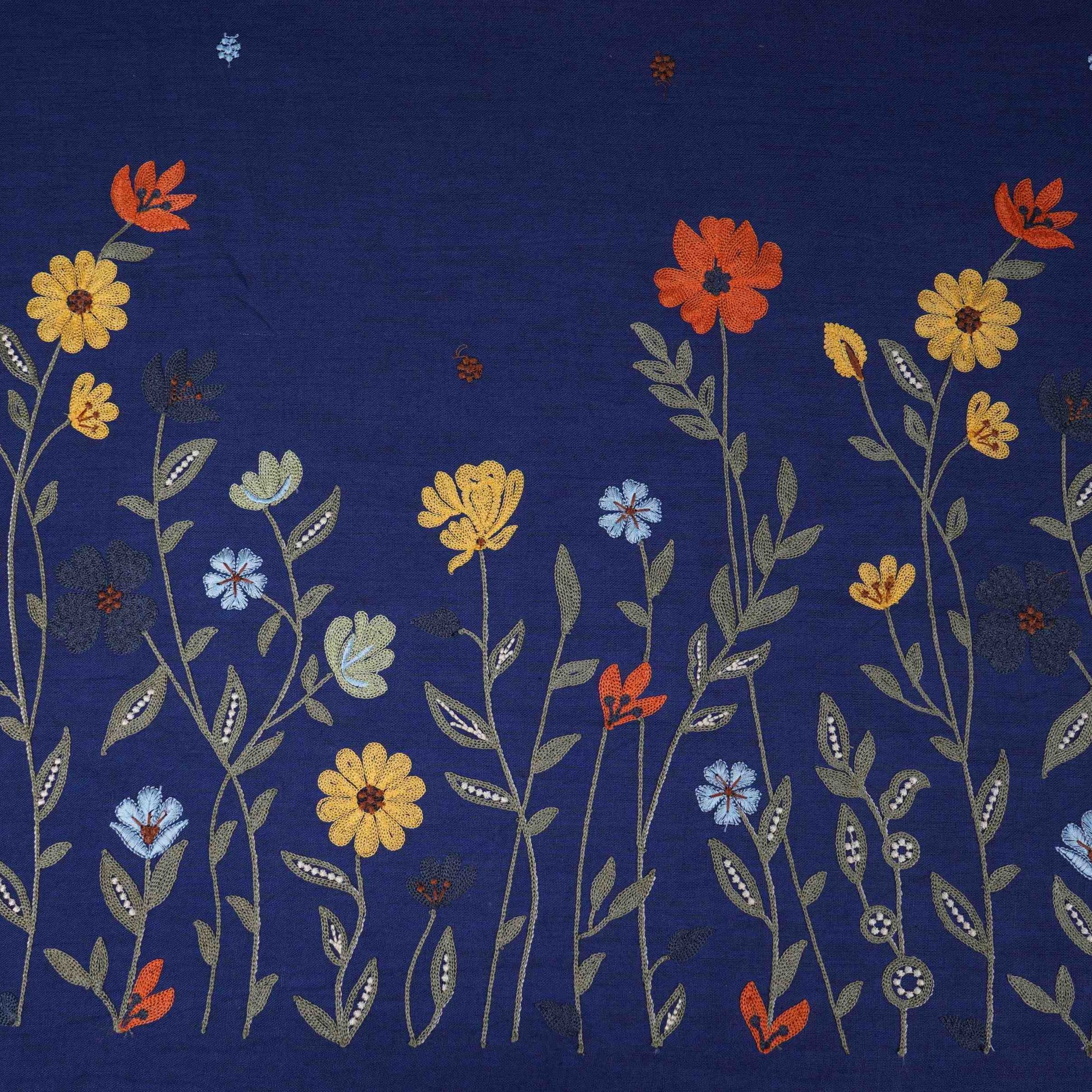 Blue floral embroidery Cotton Linen Fabric GPF-32253 - TradeUNO