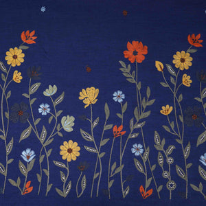 Blue floral embroidery Cotton Linen Fabric GPF-32253 - TradeUNO