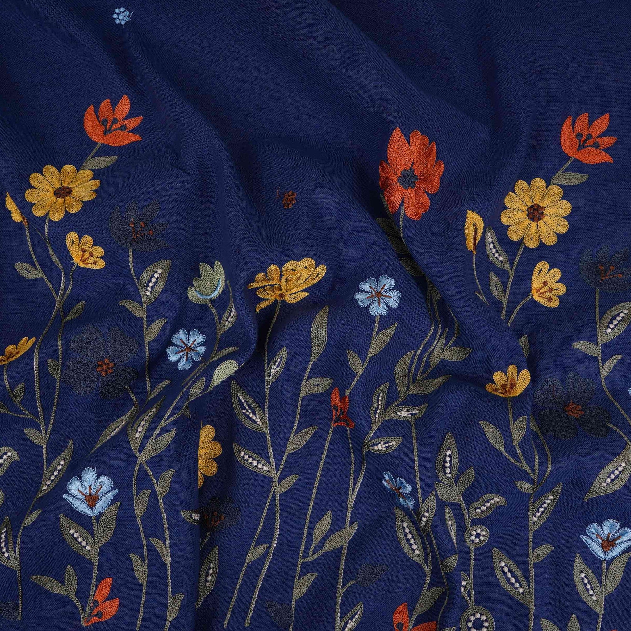 Blue floral embroidery Cotton Linen Fabric GPF-32253 - TradeUNO