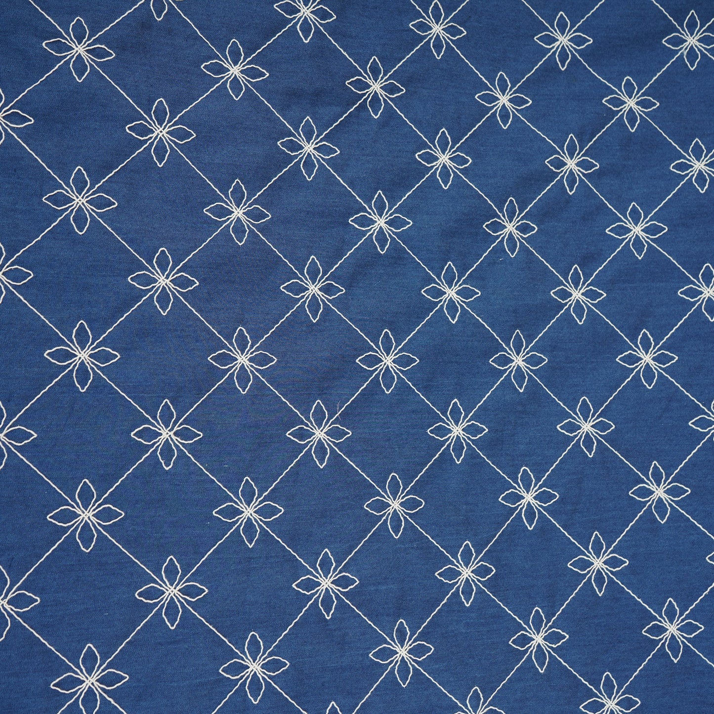Blue Floral Embroidery Denim Fabric TF-30050