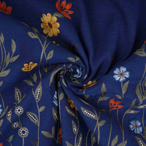Blue floral embroidery Cotton Linen Fabric GPF-32253 - TradeUNO