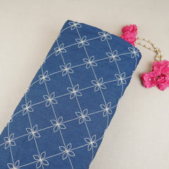 Blue Floral Embroidery Denim Fabric TF-30050