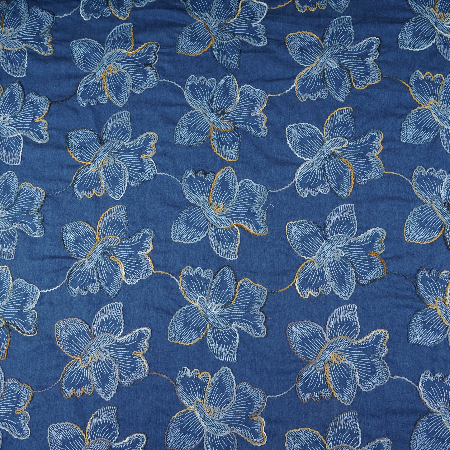 Blue Floral Embroidery Denim Fabric TF-30048