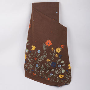 Brown floral embroidery Cotton Linen Fabric GPF-32251 - TradeUNO