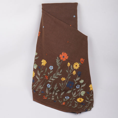 Brown floral embroidery Cotton Linen Fabric GPF-32251