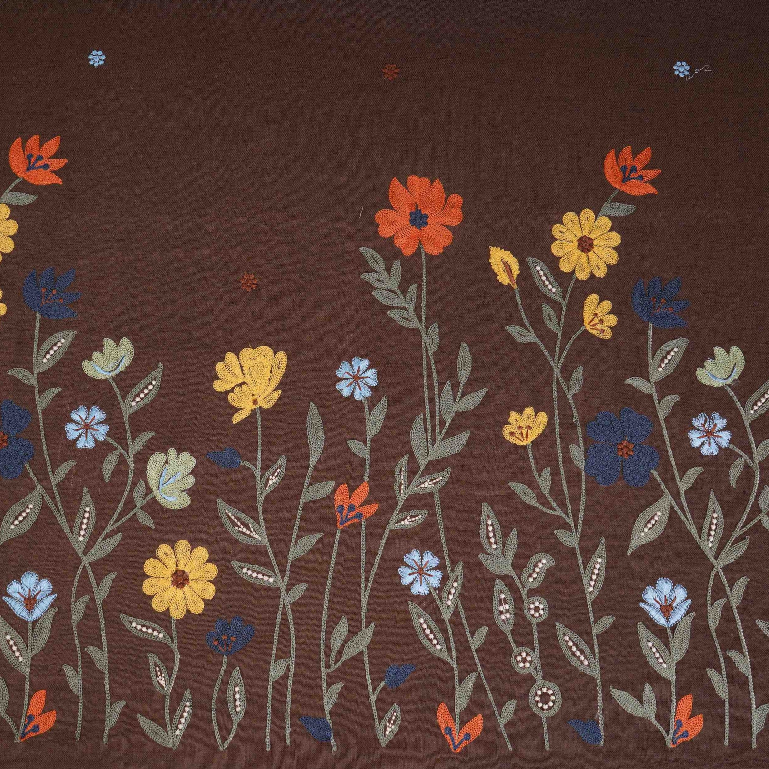 Brown floral embroidery Cotton Linen Fabric GPF-32251 - TradeUNO