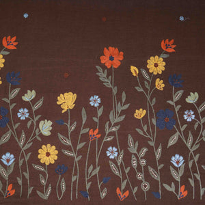 Brown floral embroidery Cotton Linen Fabric GPF-32251 - TradeUNO