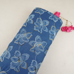 Blue Floral Embroidery Denim Fabric TF-30048