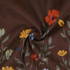 Brown floral embroidery Cotton Linen Fabric GPF-32251 - TradeUNO