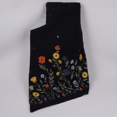 Black floral embroidery Cotton Linen Fabric GPF-32252