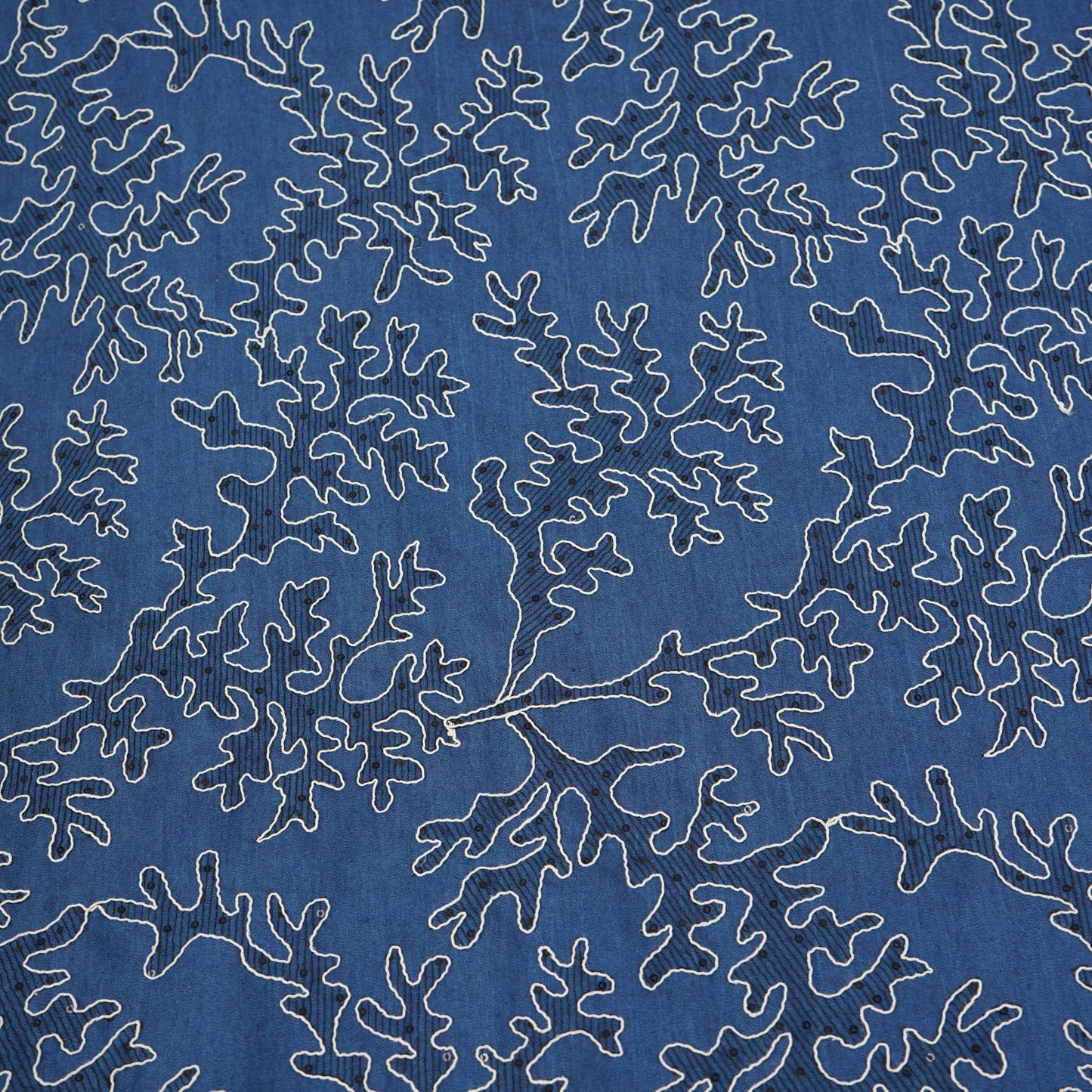 Blue Abstract Embroidery Denim Fabric TF-30046