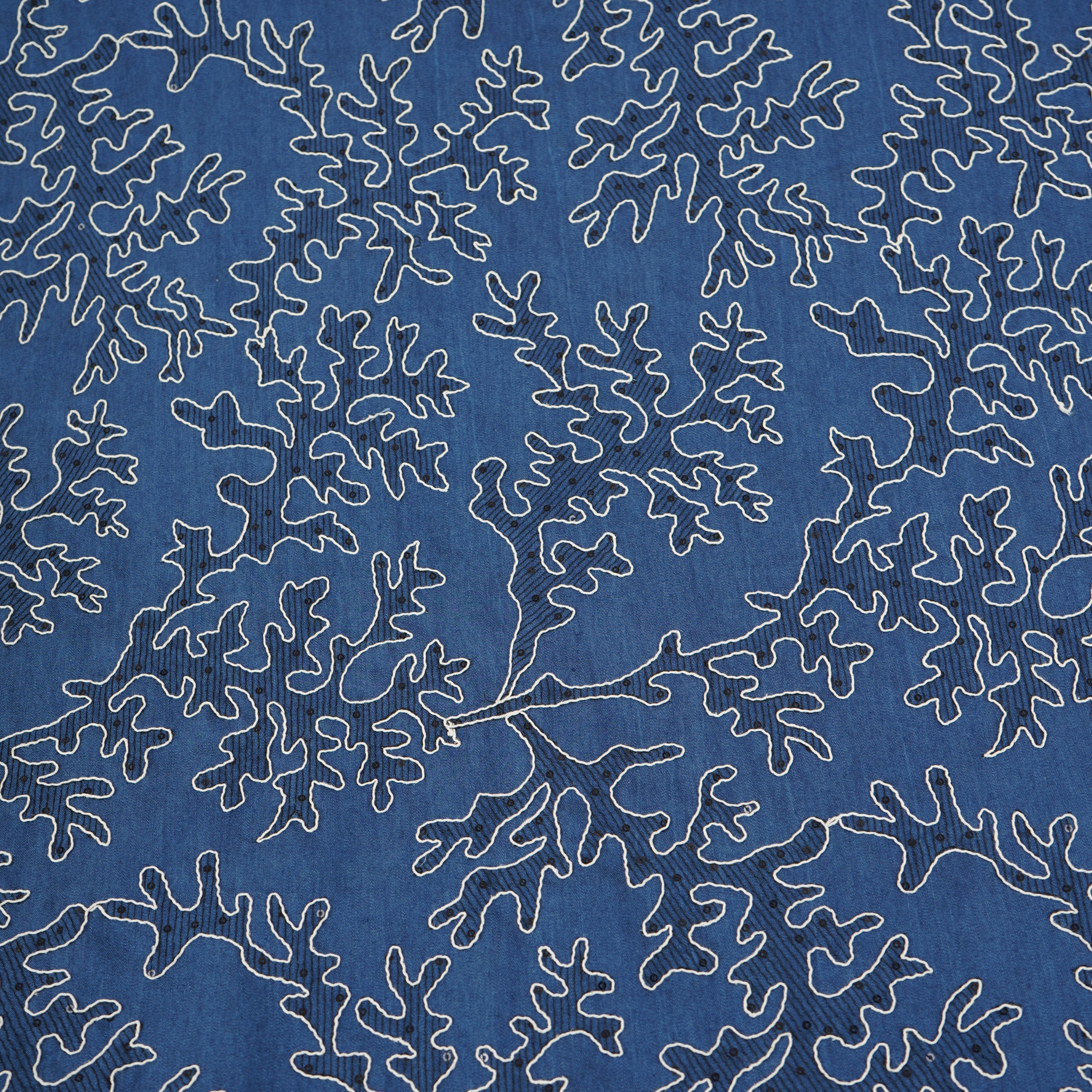 Blue Abstract Embroidery Denim Fabric TF-30046 - TradeUNO