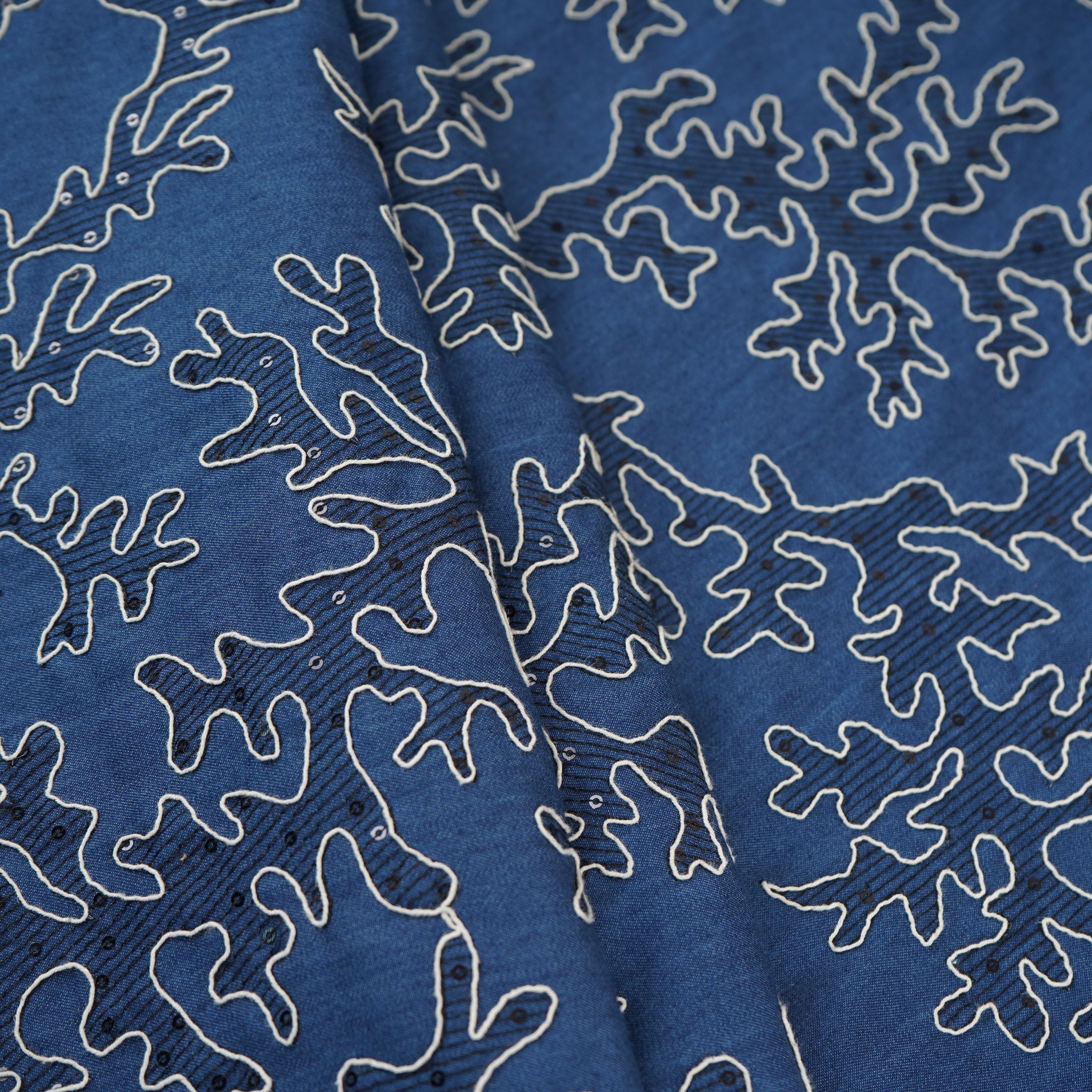 Blue Abstract Embroidery Denim Fabric TF-30046 - TradeUNO