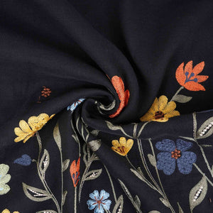 Black floral embroidery Cotton Linen Fabric GPF-32252 - TradeUNO