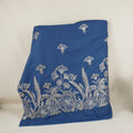 Blue Zari Floral Embroidery Denim Fabric TF-30049