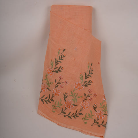 Peach floral embroidery Cotton Linen Fabric GPF-32250