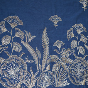 Blue Zari Floral Embroidery Denim Fabric TF-30049 - TradeUNO