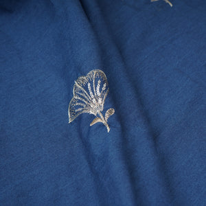 Blue Zari Floral Embroidery Denim Fabric TF-30049 - TradeUNO