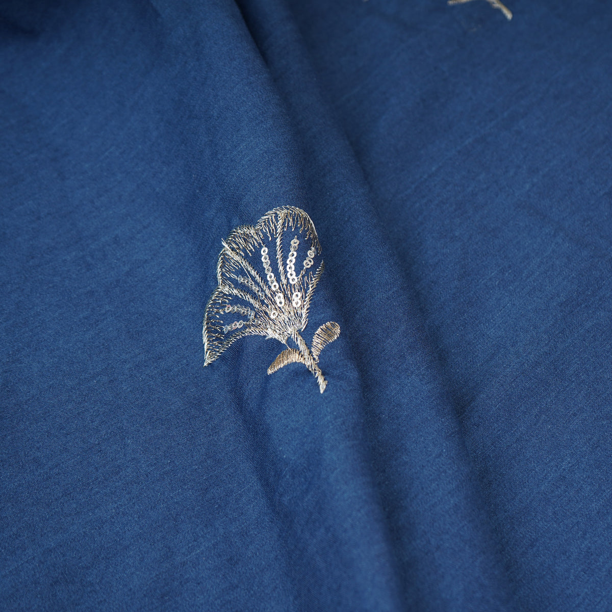 Blue Zari Floral Embroidery Denim Fabric TF-30049 - TradeUNO