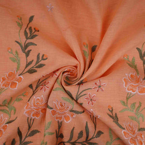 Peach floral embroidery Cotton Linen Fabric GPF-32250 - TradeUNO