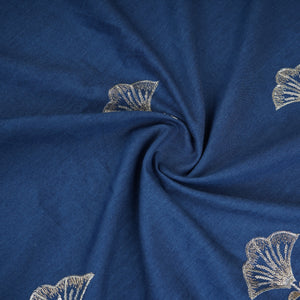 Blue Zari Floral Embroidery Denim Fabric TF-30049 - TradeUNO