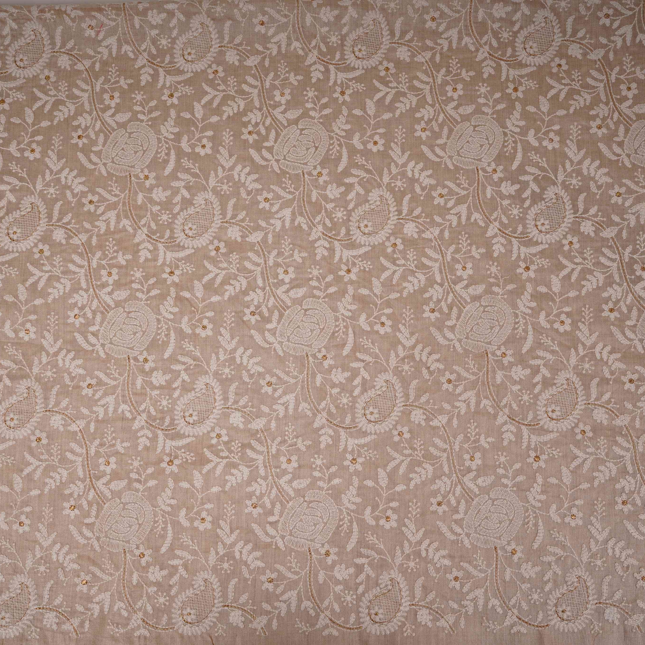 Beige thread embroidery Pure Munga Silk Fabric GPF-32247 - TradeUNO