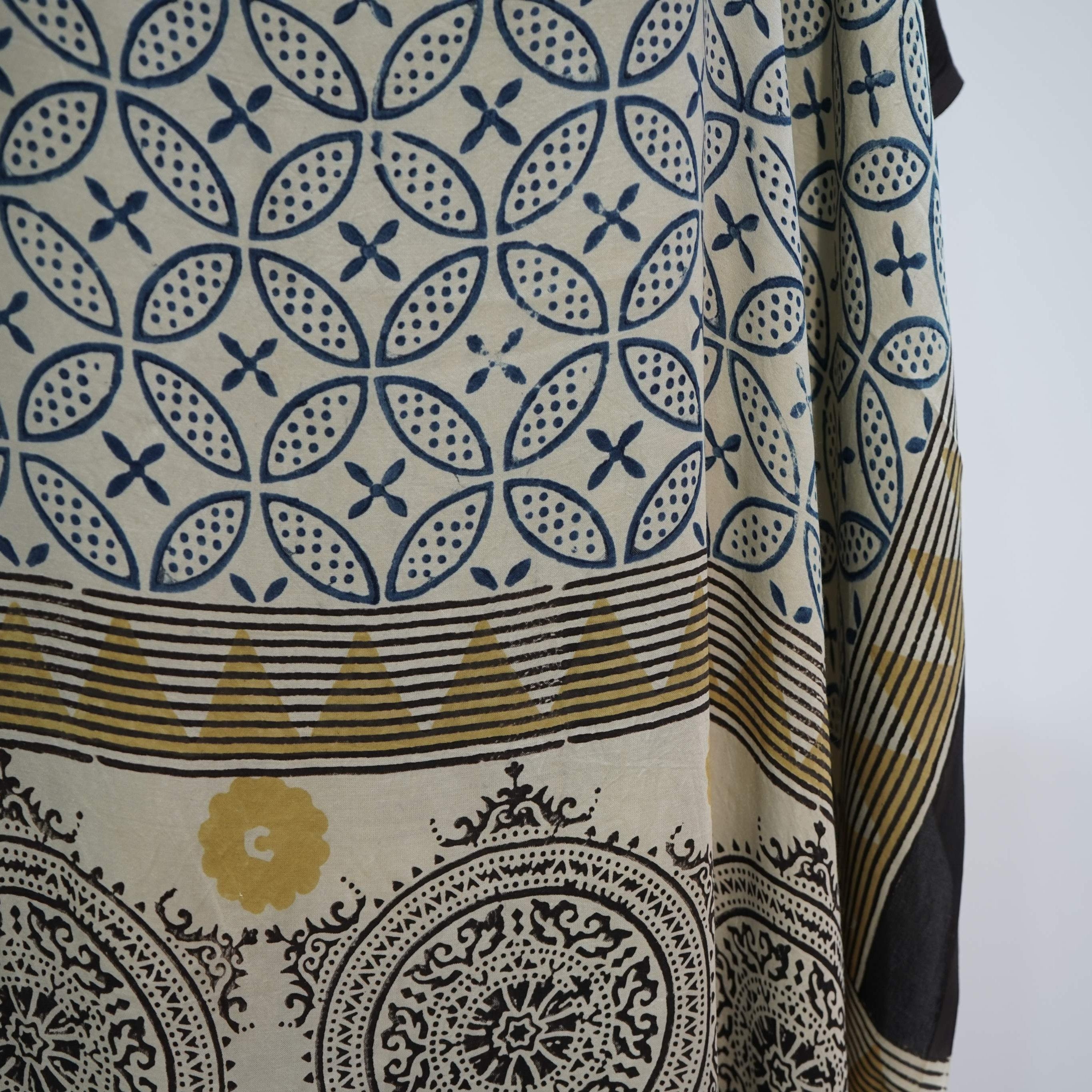 Cream Ajrakh print Modal Silk Kaftan EEG-31637