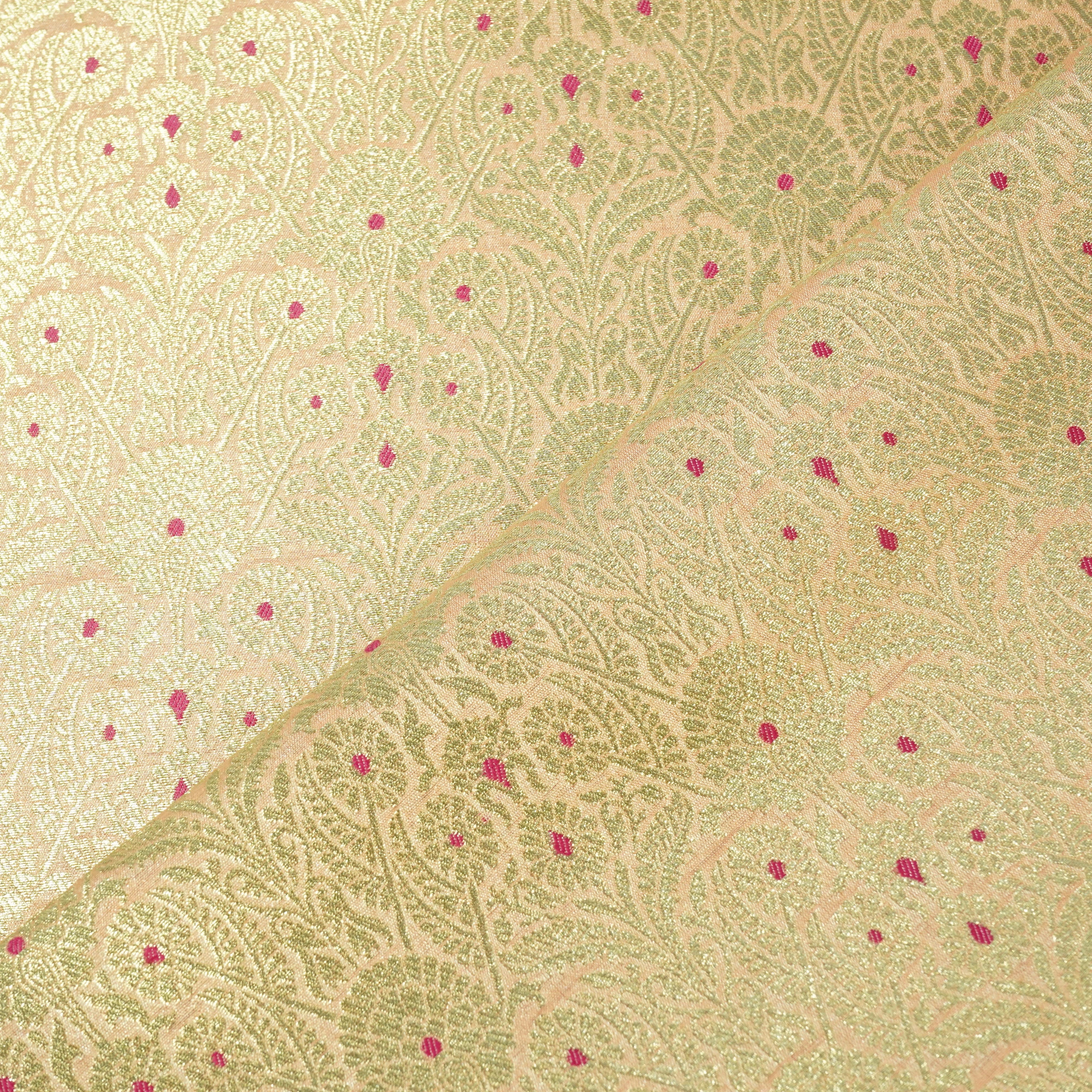 Peach Mina Pauri Banarasi Brocade Fabric