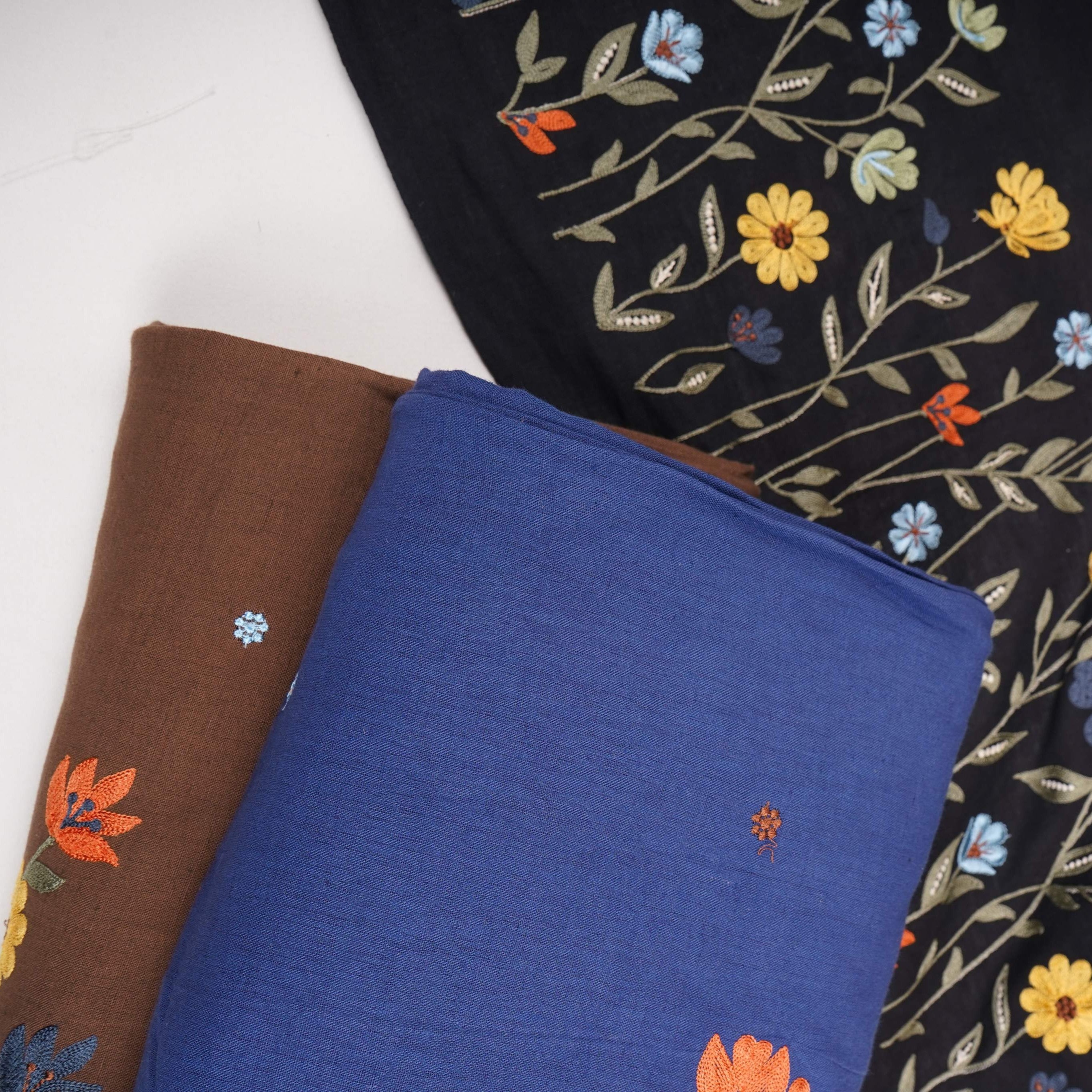 Black floral embroidery Cotton Linen Fabric GPF-32252 - TradeUNO
