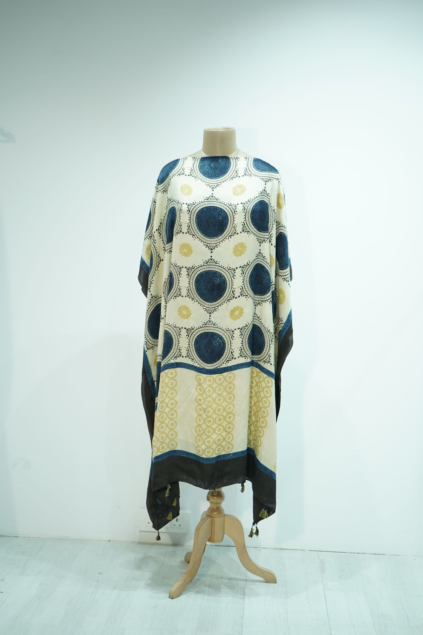 Cream Ajrakh print Modal Silk Kaftan EEG-31617