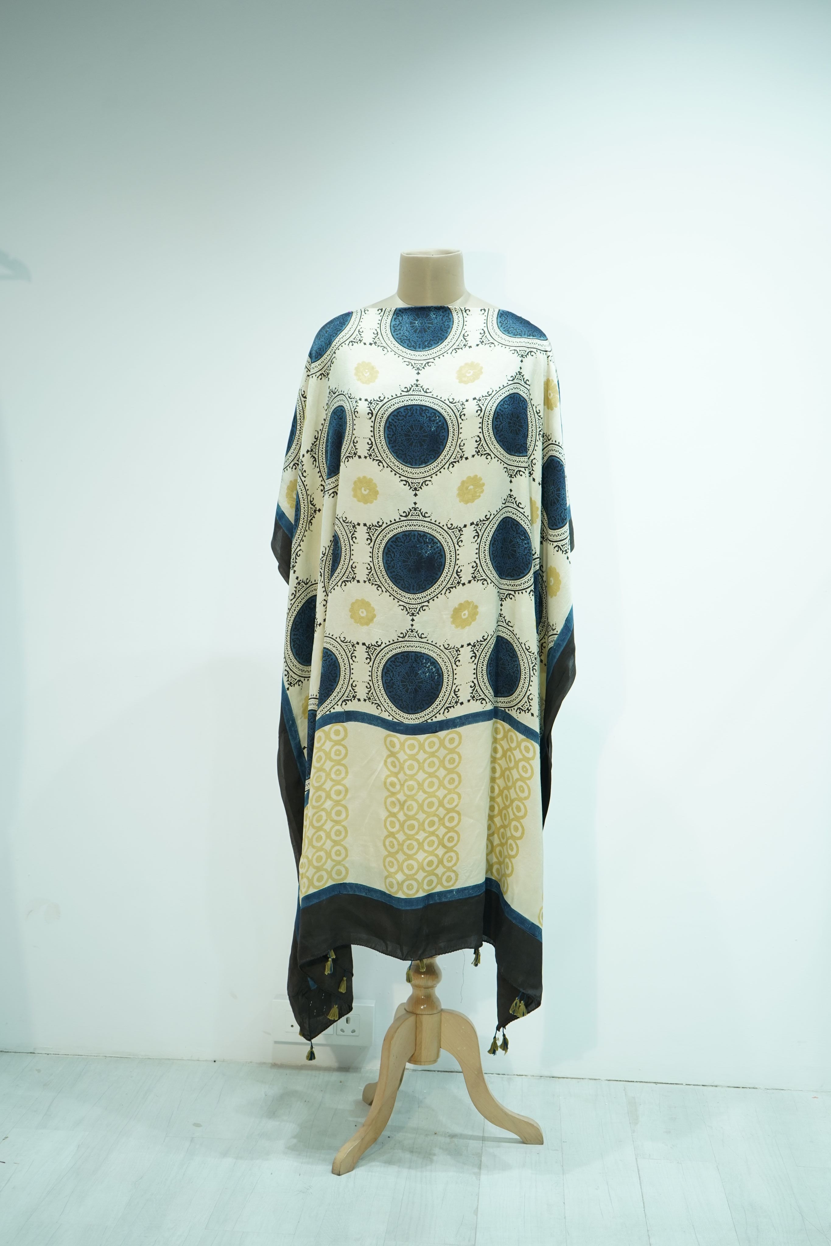 Cream Ajrakh print Modal Silk Kaftan EEG-31617