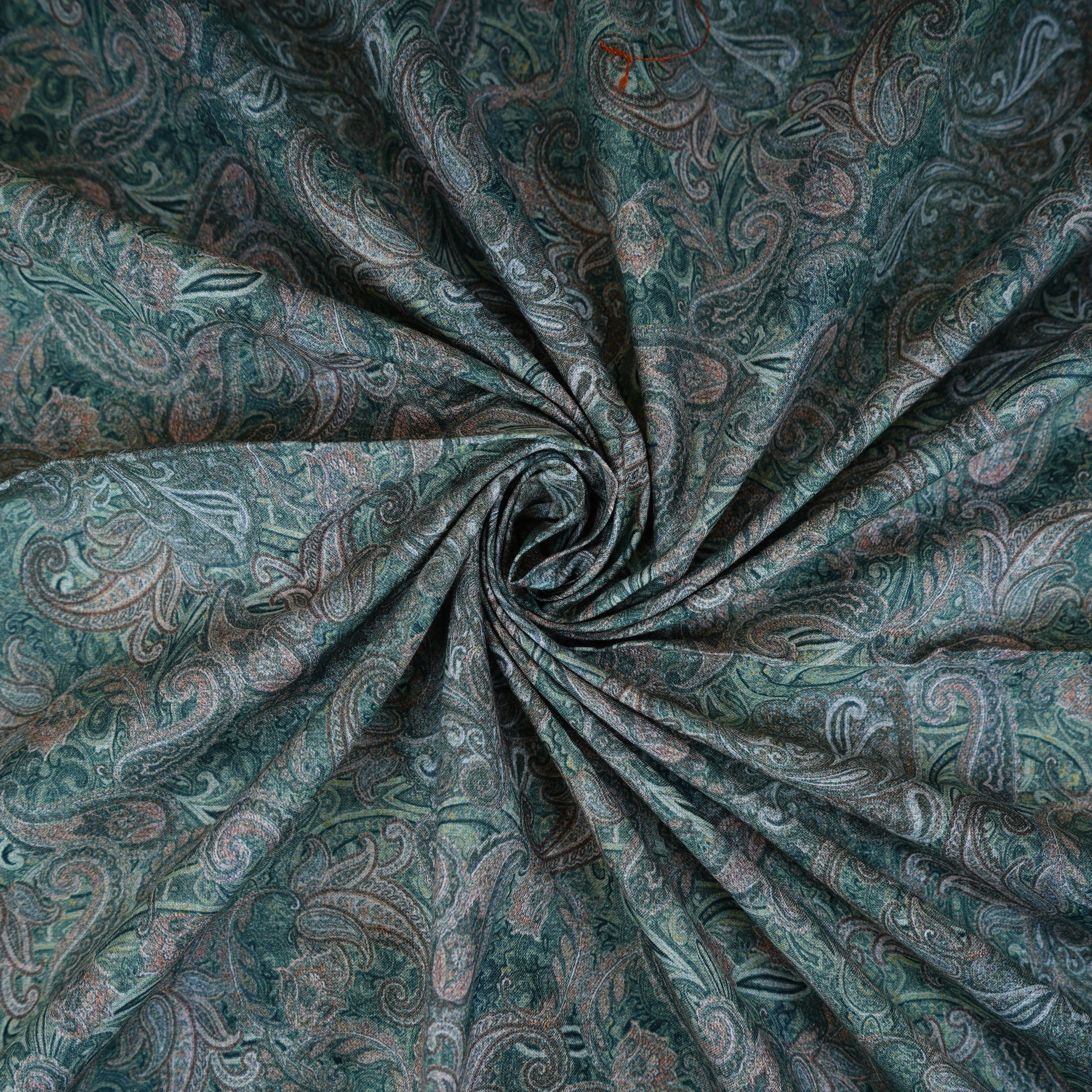 Green Paisley Print Cotton Mulmul Fabric PG-30379 - TradeUNO